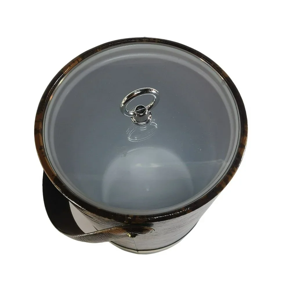 Vintage Mid Century Modern Ice Bucket Gold Brown Marbled Silver Handle